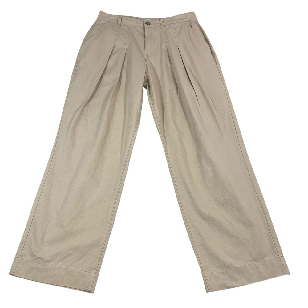 POL Pleated Khaki Pants Women's Size M Wide Leg High Rise Cotton Coastal Boho - Picture 3 of 14